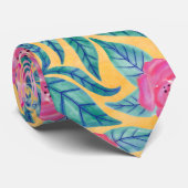 Cravate Fleurs orange rose Feuille Motif d'aquarelle (Roulé)
