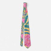 Cravate Fleurs orange rose Feuille Motif d'aquarelle (Dos)