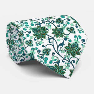 Cravate Fleurs Paisley Vertes