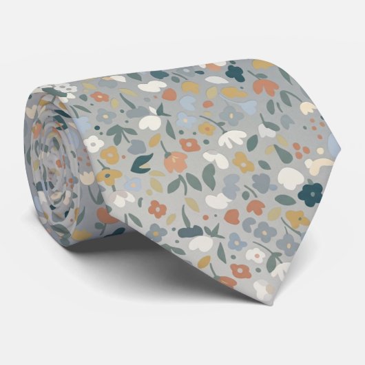 Cravate Fleurs pastel douces en floral Ditsy gris (Roulé)