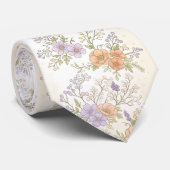 Cravate Fleurs pastel douces lavande et pêche (Roulé)