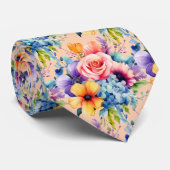 Cravate Fleurs printanières Aquarelle florale arc-en-ciel  (Roulé)