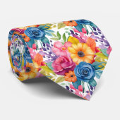 Cravate Fleurs printanières Aquarelle florale arc-en-ciel  (Roulé)