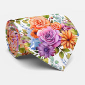 Cravate Fleurs printanières colorées Arc-en-ciel Aquarelle (Roulé)