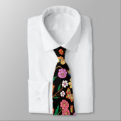 Cravate Fleurs psychédéliques Motif x4 Black BG (Attaché)