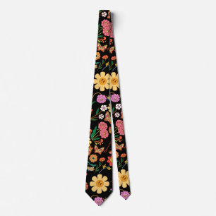 Cravate Fleurs psychédéliques Motif x4 Black BG