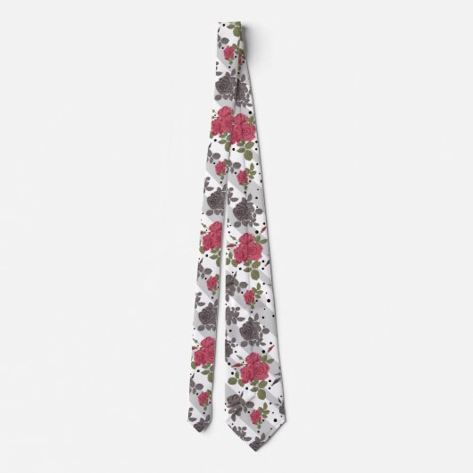 Cravate Fleurs rayées rouges rustiques gris gris gris (Dos)