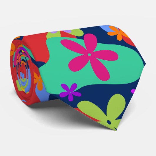 Cravate Fleurs rétro couleur motif transparente (Roulé)