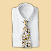 Cravate Fleurs rétro jaune moutarde crème noir