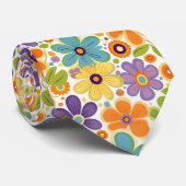 Cravate Fleurs rétro Lilac orange et vert (Roulé)