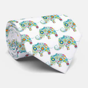 Cravate Fleurs rétro Motif Eléphant mignon