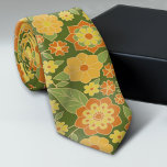 Cravate Fleurs rétro - or vert olive orange<br><div class="desc">Fleurs rétro - or vert olive orange</div>
