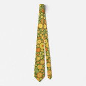 Cravate Fleurs rétro - or vert olive orange (Devant)