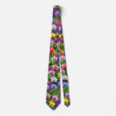 Cravate Fleurs Rose Bleu Jaune Lilas Vert Orchidée (Devant)