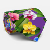 Cravate Fleurs Rose Bleu Jaune Lilas Vert Orchidée (Roulé)