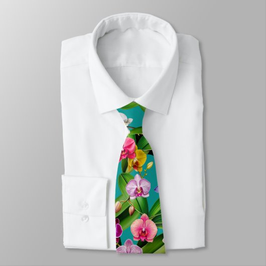 Cravate Fleurs Rose Bleu Jaune Lilas Vert Orchidée (Attaché)