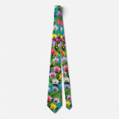Cravate Fleurs Rose Bleu Jaune Lilas Vert Orchidée (Devant)