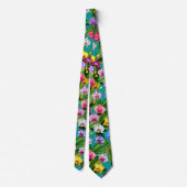 Cravate Fleurs Rose Bleu Jaune Lilas Vert Orchidée (Dos)