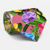 Cravate Fleurs Rose Bleu Jaune Lilas Vert Orchidée (Roulé)