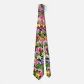 Cravate Fleurs Rose Bleu Jaune Lilas Vert Orchidée (Devant)
