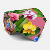 Cravate Fleurs Rose Bleu Jaune Lilas Vert Orchidée (Roulé)