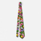 Cravate Fleurs Rose Bleu Jaune Lilas Vert Orchidée (Dos)