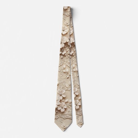 Cravate Fleurs roses aspect dentelle (Devant)
