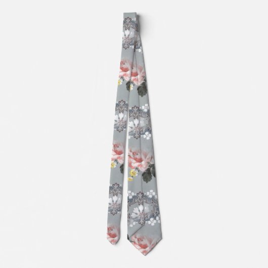 Cravate Fleurs Roses Blanches Et Jaunes (Dos)