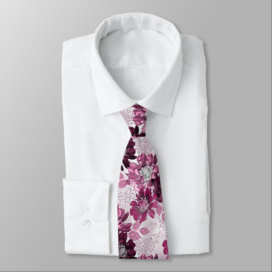 Cravate Fleurs roses, bordeaux sur rose poussiéreux