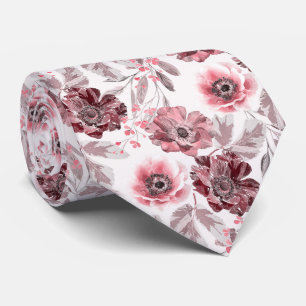 Cravate Fleurs roses et bordeaux sur arrière - plan blanc.