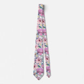 Cravate Fleurs roses et orchidées. (Devant)