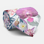 Cravate Fleurs roses et orchidées. (Roulé)