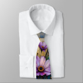 Cravate Fleurs roses et violettes patchwork doré (Attaché)