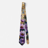 Cravate Fleurs roses et violettes patchwork doré (Devant)