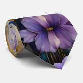 Cravate Fleurs roses et violettes patchwork doré (Roulé)