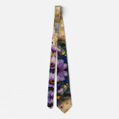 Cravate Fleurs roses et violettes patchwork doré (Dos)