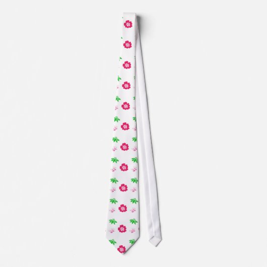 Cravate fleurs roses,feuilles vertes, joli motif (Devant)