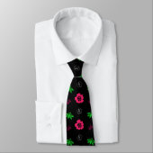 Cravate fleurs roses,feuilles vertes, noir (Attaché)