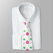 Cravate fleurs roses, feuilles verts, joli motif (Attaché)