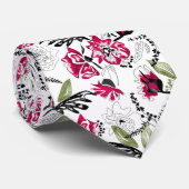 Cravate Fleurs roses florales vert feuille croquis (Roulé)