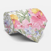 Cravate fleurs roses jaunes bleues (Roulé)
