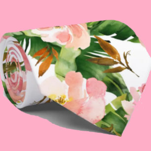 Cravate Fleurs Roses Palmiers Tropicaux Botaniques