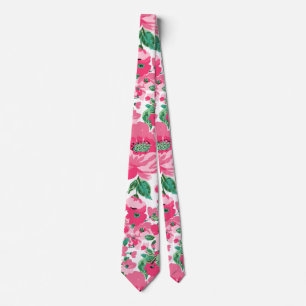 Cravate Fleurs roses Peintes Mignonnes Design Blanc Élégan