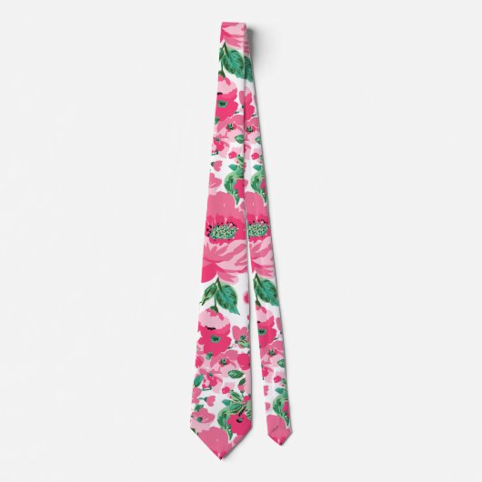 Cravate Fleurs roses Peintes Mignonnes Design Blanc Élégan (Devant)