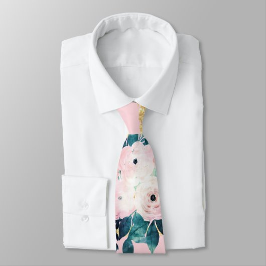 Cravate Fleurs roses Peinture Or Grilles Girly Design (Attaché)
