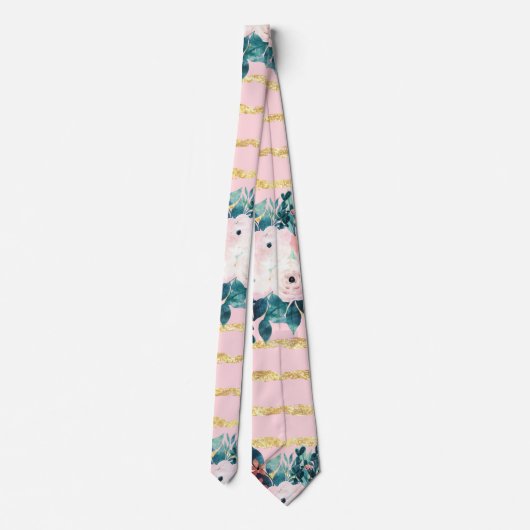 Cravate Fleurs roses Peinture Or Grilles Girly Design (Dos)