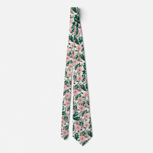 Cravate Fleurs Roses roses et Motif Feuille vert (Dos)