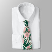 Cravate Fleurs Roses roses et Motif Feuille vert (Attaché)