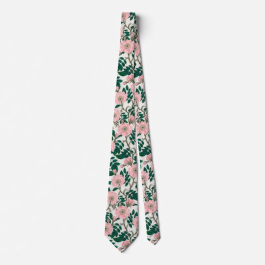Cravate Fleurs Roses roses et Motif Feuille vert (Devant)