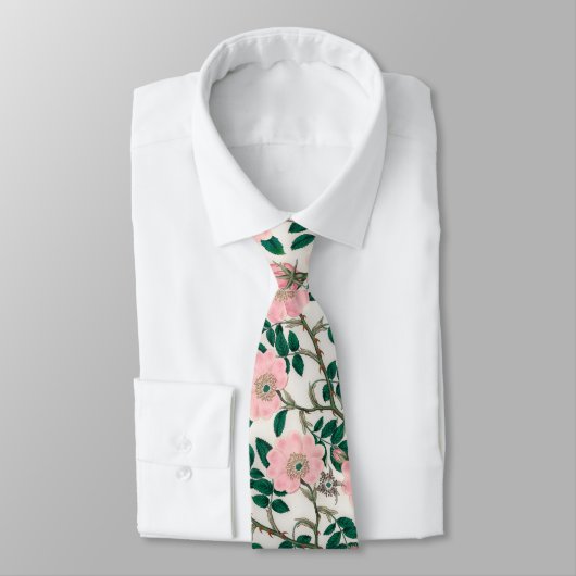 Cravate Fleurs Roses roses et Motif Feuille vert (Attaché)